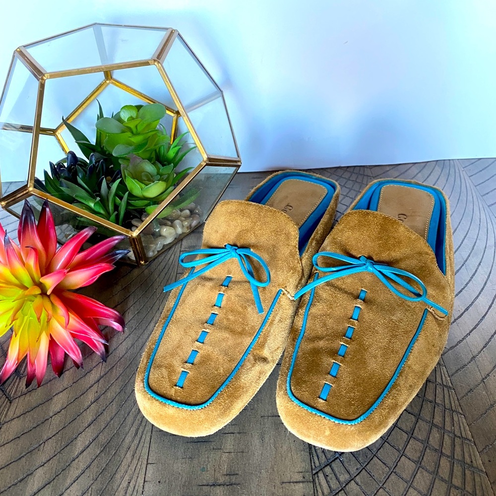 LIKE NEW! Cole Haan Suede Mules with Teal Accent